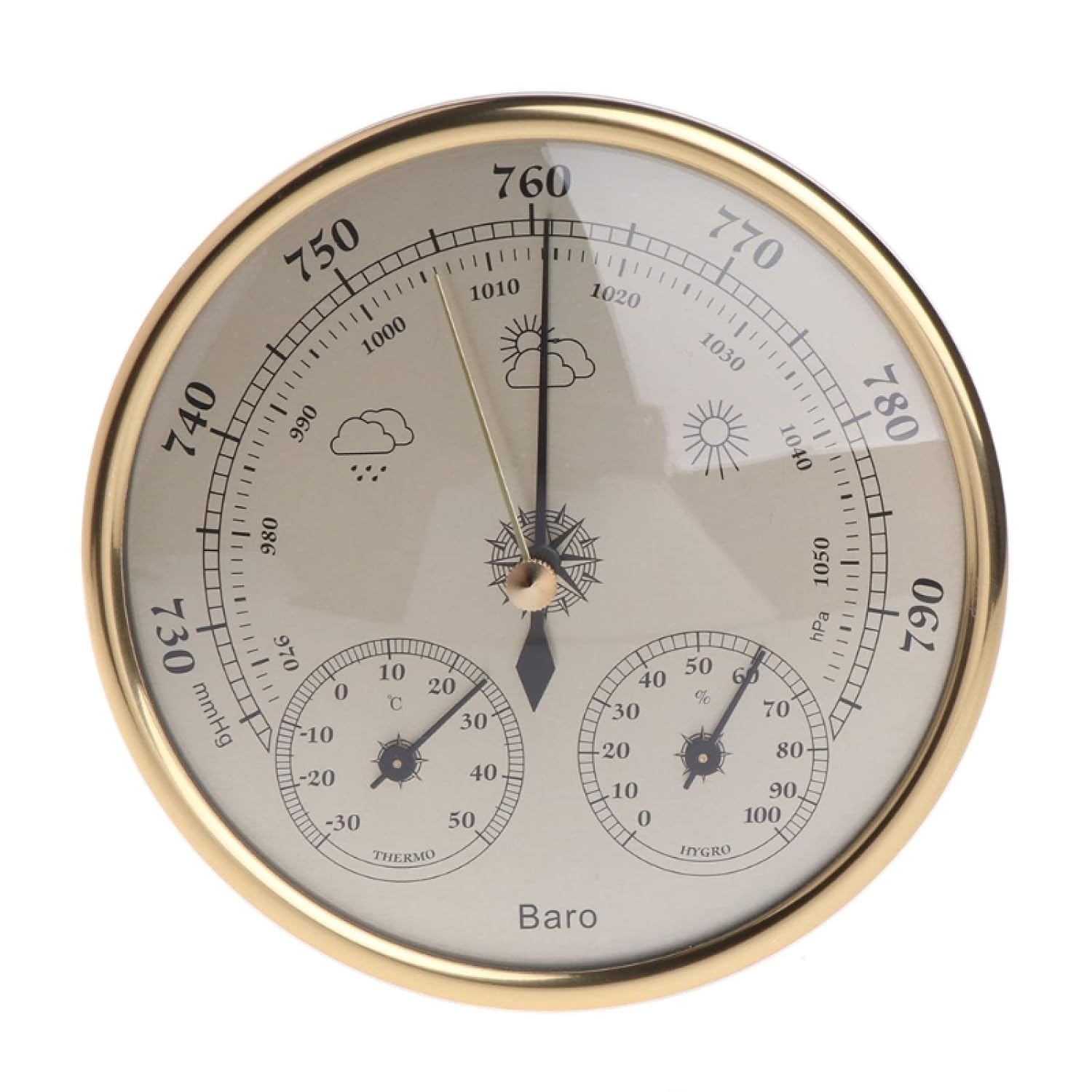 3 in 1 Barometer Dial Type Barometer Traditional Brass Barometer Traditional Barometer Wall Mounted Household Barometer Thermometer Hygrometer Weather Station Hanging,Silver