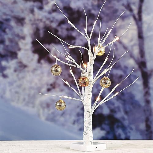 Miniatura 5 de Árbol de vacaciones de mesa LED de abedul blanco, 15 pulgadas, luces LED y temporizador, mini adorno para decoración del hogar, San Valentín,