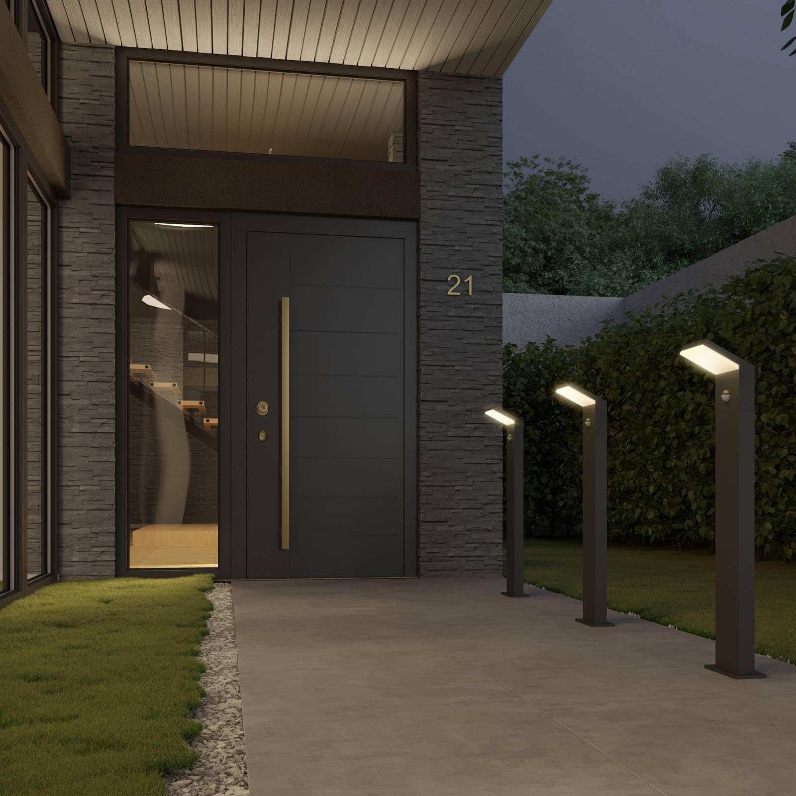 Arcchio LED Außenleuchte Yolena mit Bewegungsmelder (spritzwassergeschützt (Modern) in Schwarz aus Aluminium (1 flammig,) - Wegeleuchte Pollerleuchte Wegelampe Sockelleuchte