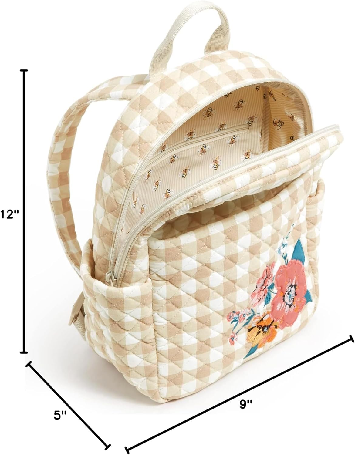 Vera Bradley Women's Cotton Small Backpack, Peach Blossom Picnic - Recycled Cotton, One Size