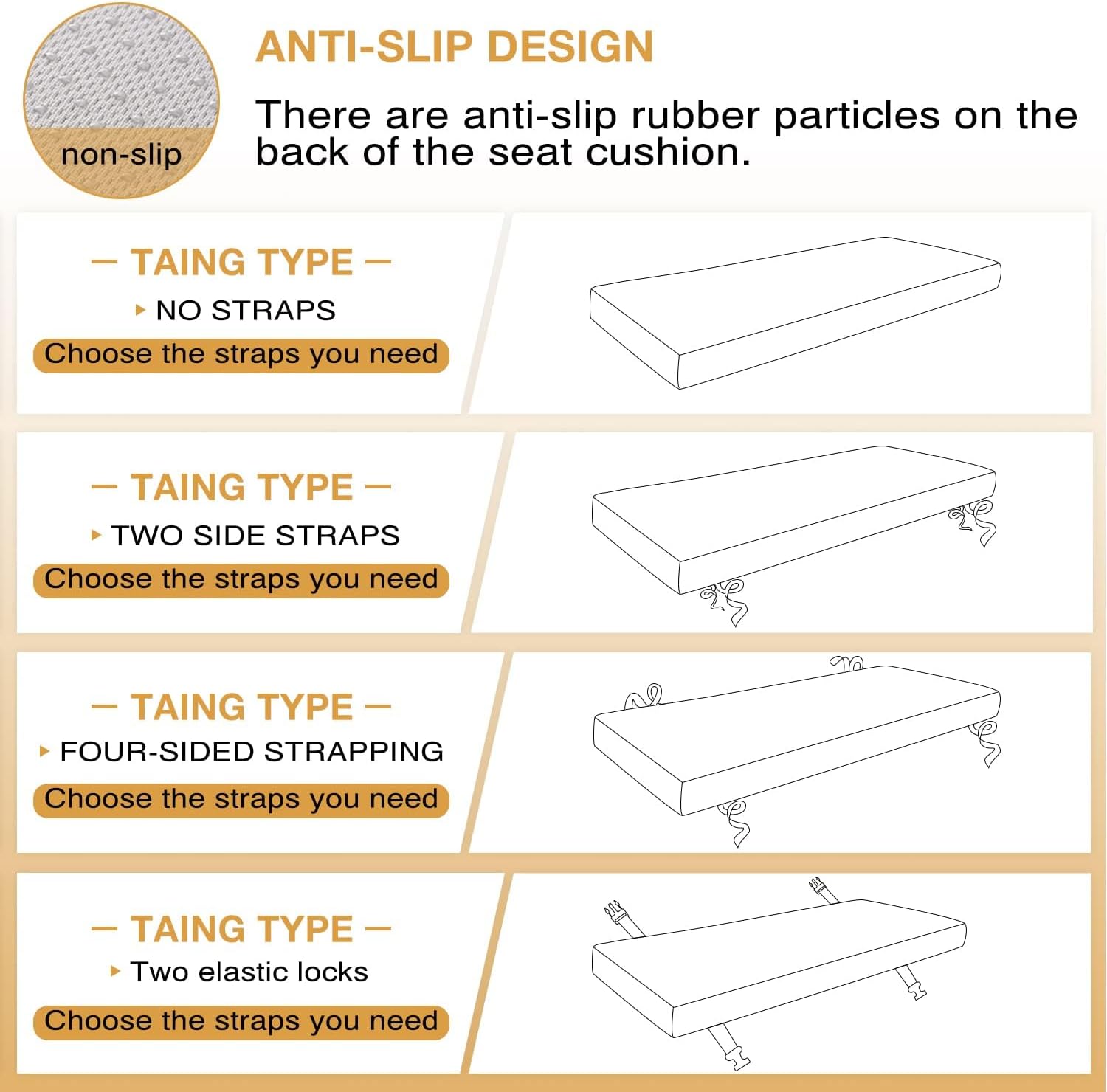 Custom Size Bench Cushion 30 Colors Bay Window Seat Cushion 1.18''/1.97''/3.15'' Thick Upholstery Foam Non-Slip Washable Chair Cushion Patio Furniture Cushion Sofa Cushion, Orange