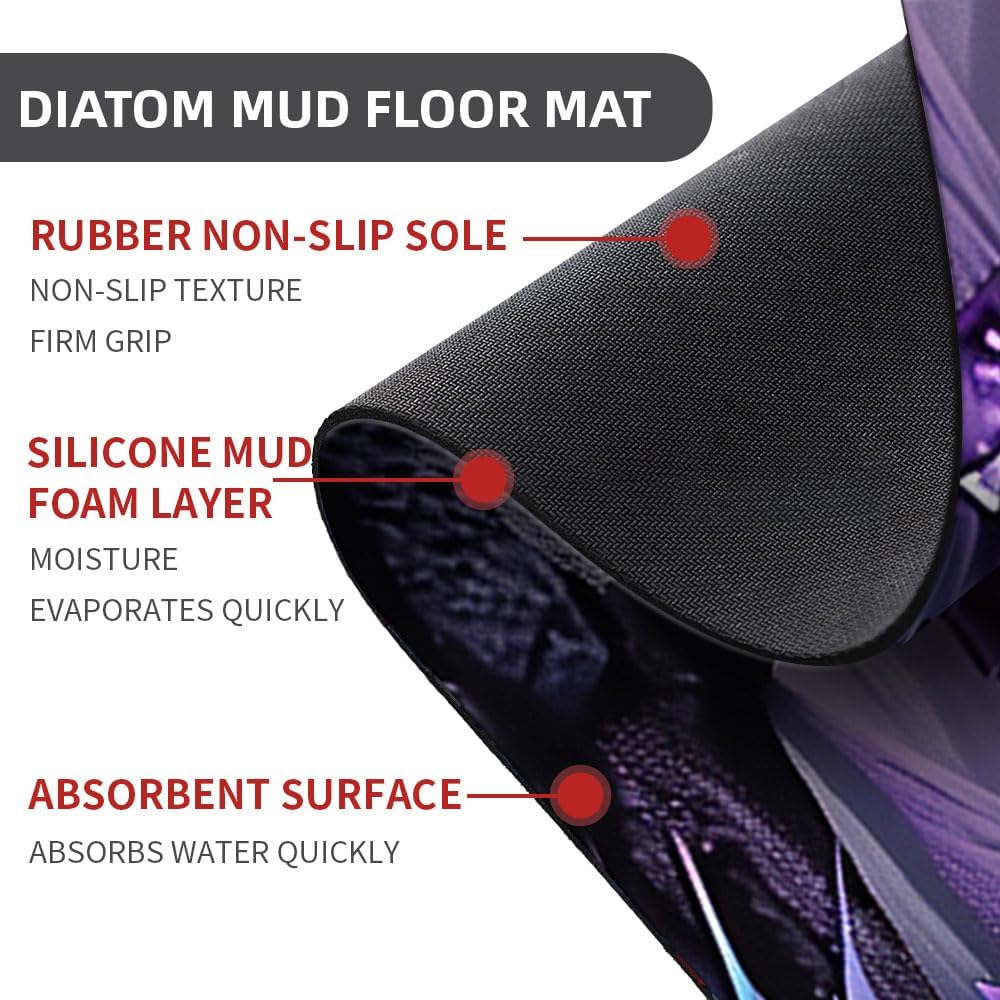 Bath Mat-Bathroom Rug，Purple Dragon with Blue Wings-Absorbent Non Slip Quick Dry Stain Resistant Easy to Clean Care Shower Rug for Bathtub Shower Room 17×27.5Inch (43 * 70cm)