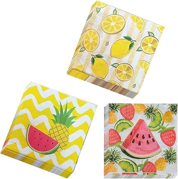 Fruit Themed Party Decorations - 60Pcs Fruit Napkins Watermelon Lemon and Pineapple Decorative Disposable Napkins for Summer Birthday Baby Shower Weddings Floral Party Supplies
