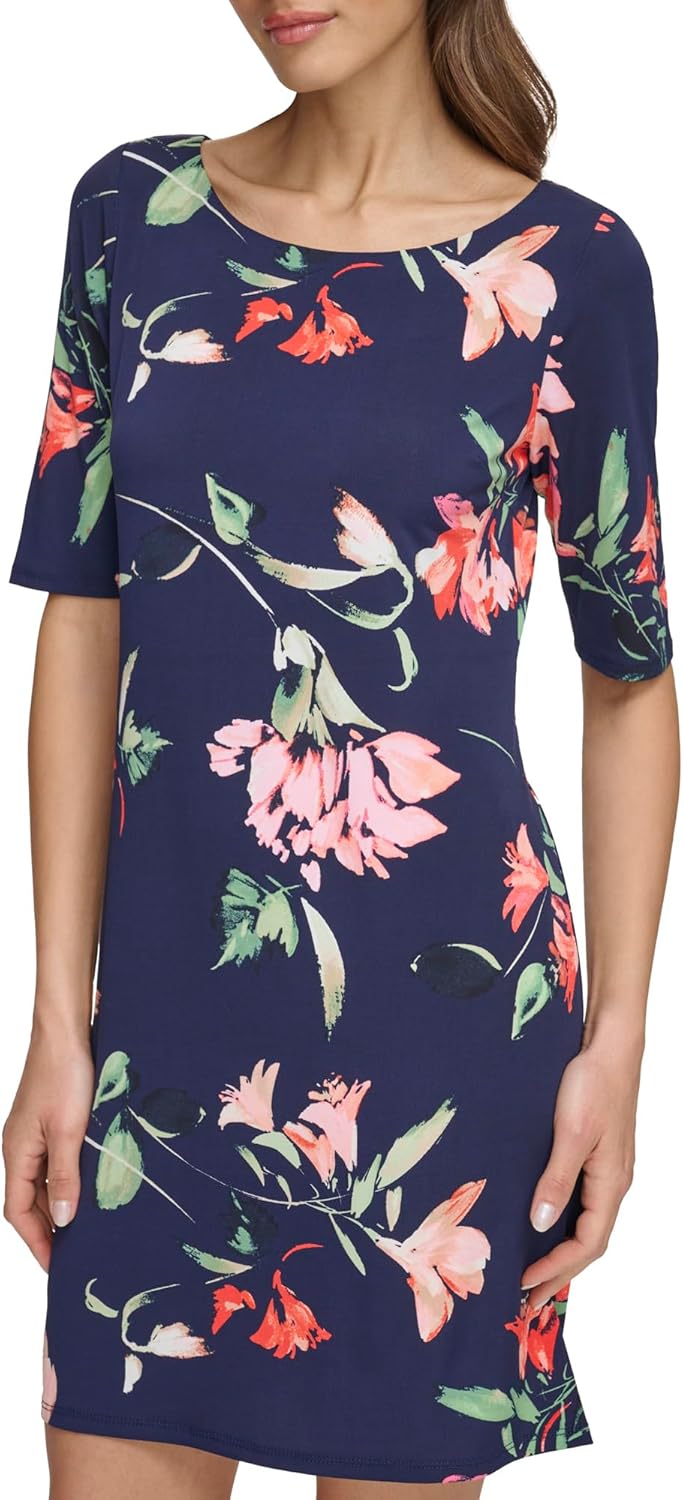 Jessica Howard Womens 1/2 Sleeve Round Neck Knit Mini Dress - Image 2