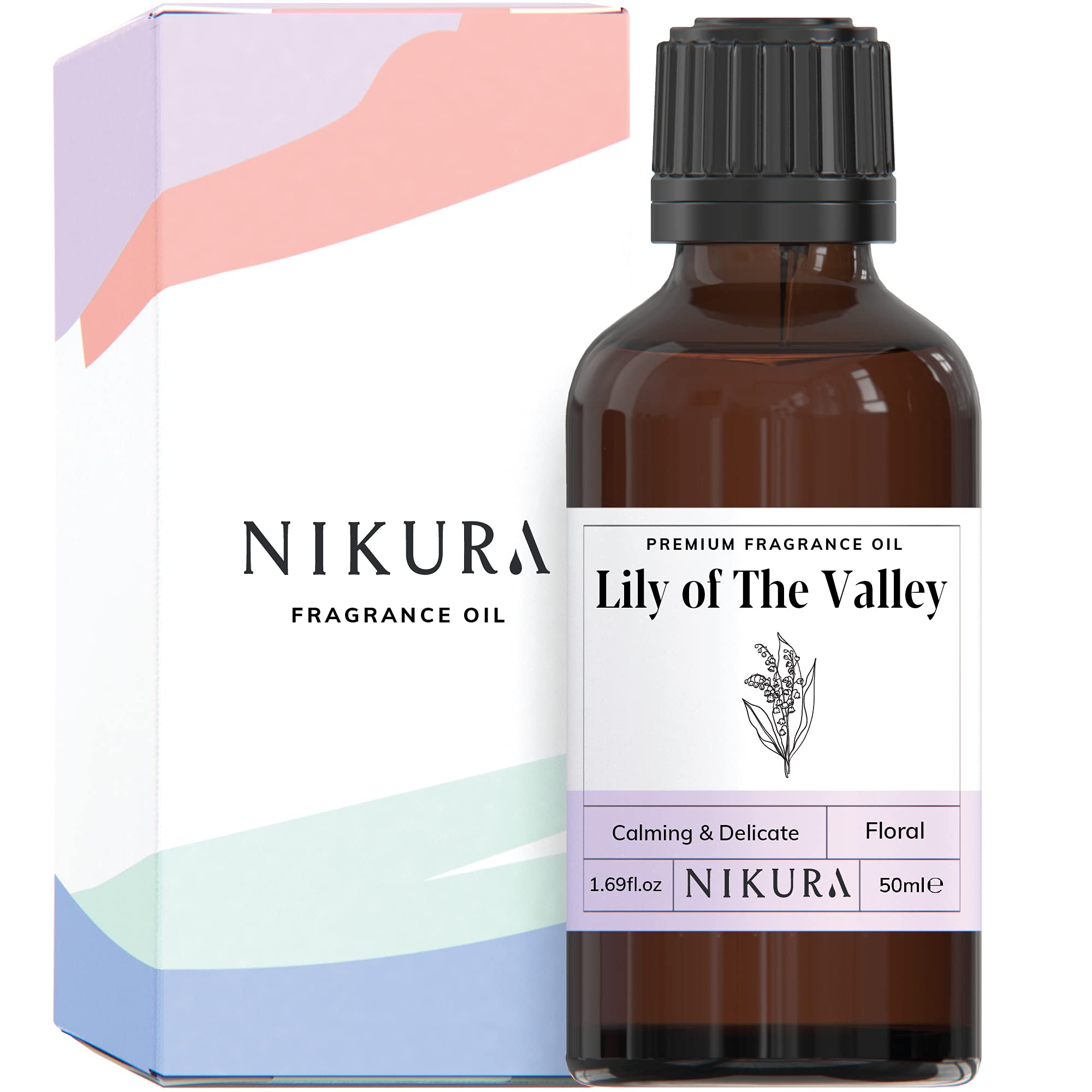 nikuraLily of The Valley Fragrance Oil - 50ml | Perfect for Soap Making, Candle Making, Wax Melts, Diffuser | Great for use in Bath Bombs, Perfume Oil, Perfume Scents, Potpourri | Vegan & UK Made