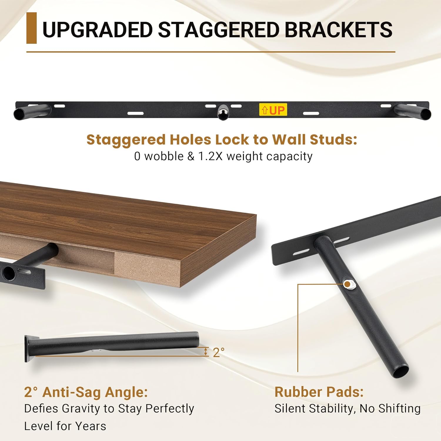 Vivelove Rustic Floating Shelves for Wall 12 Inch Deep, 55" X 12" X 1.5" Floating Shelf, 2 Inch Thick Shelf for Living Room Bathroom Bedroom Kitchen Office, Rustic Farmhouse Decor Set of 2, Walnut