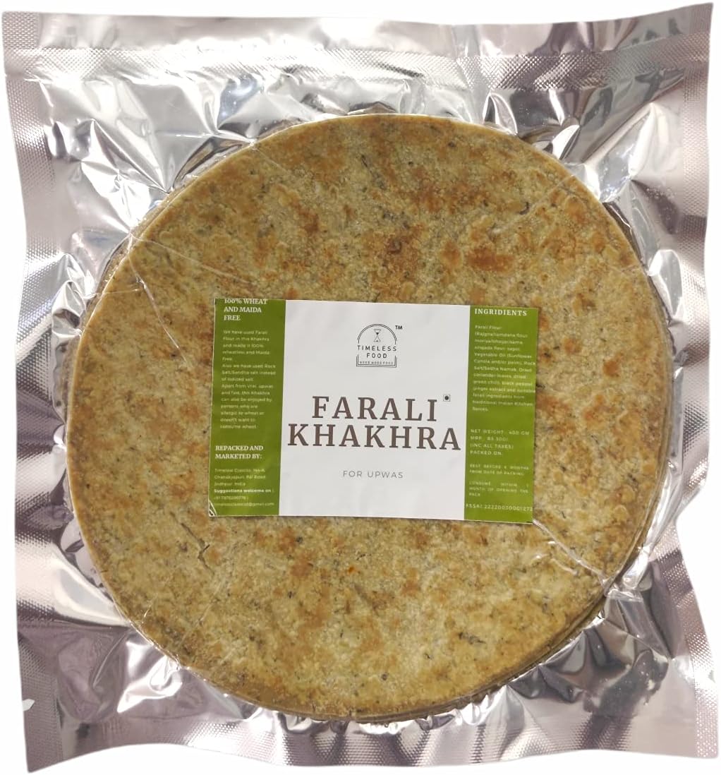 Timeless Food Farali Khakhra for Upwas & Vrat 400g | Wheatless Sahgar Khakhra for Fasting | Vacuum Pack | Healthy & Crunchy Snack