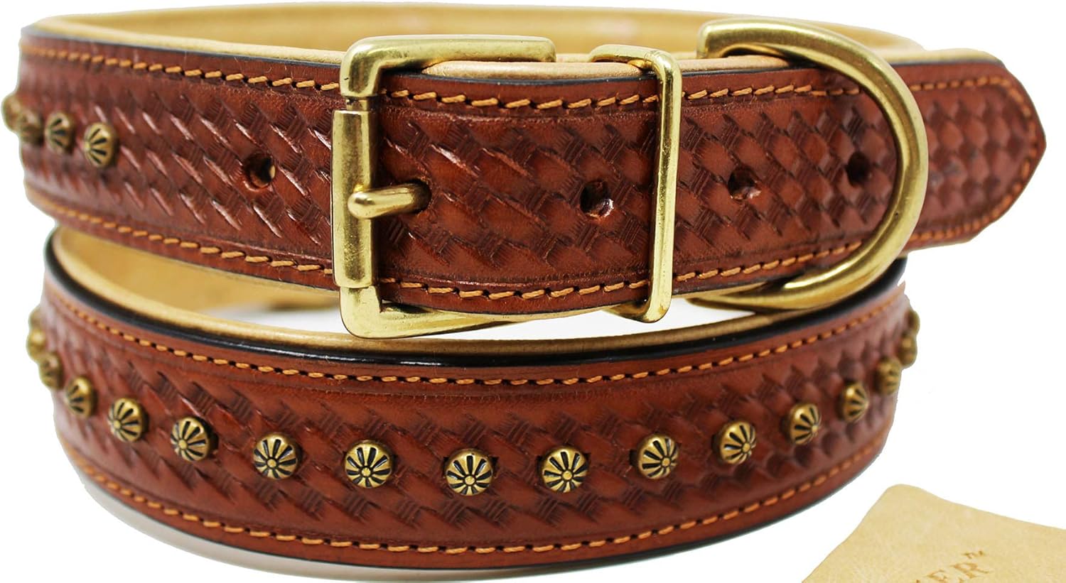 Medium 17''- 21'' Soft Genuine Leather Star Padded Dog Puppy Collar 60AA201BR