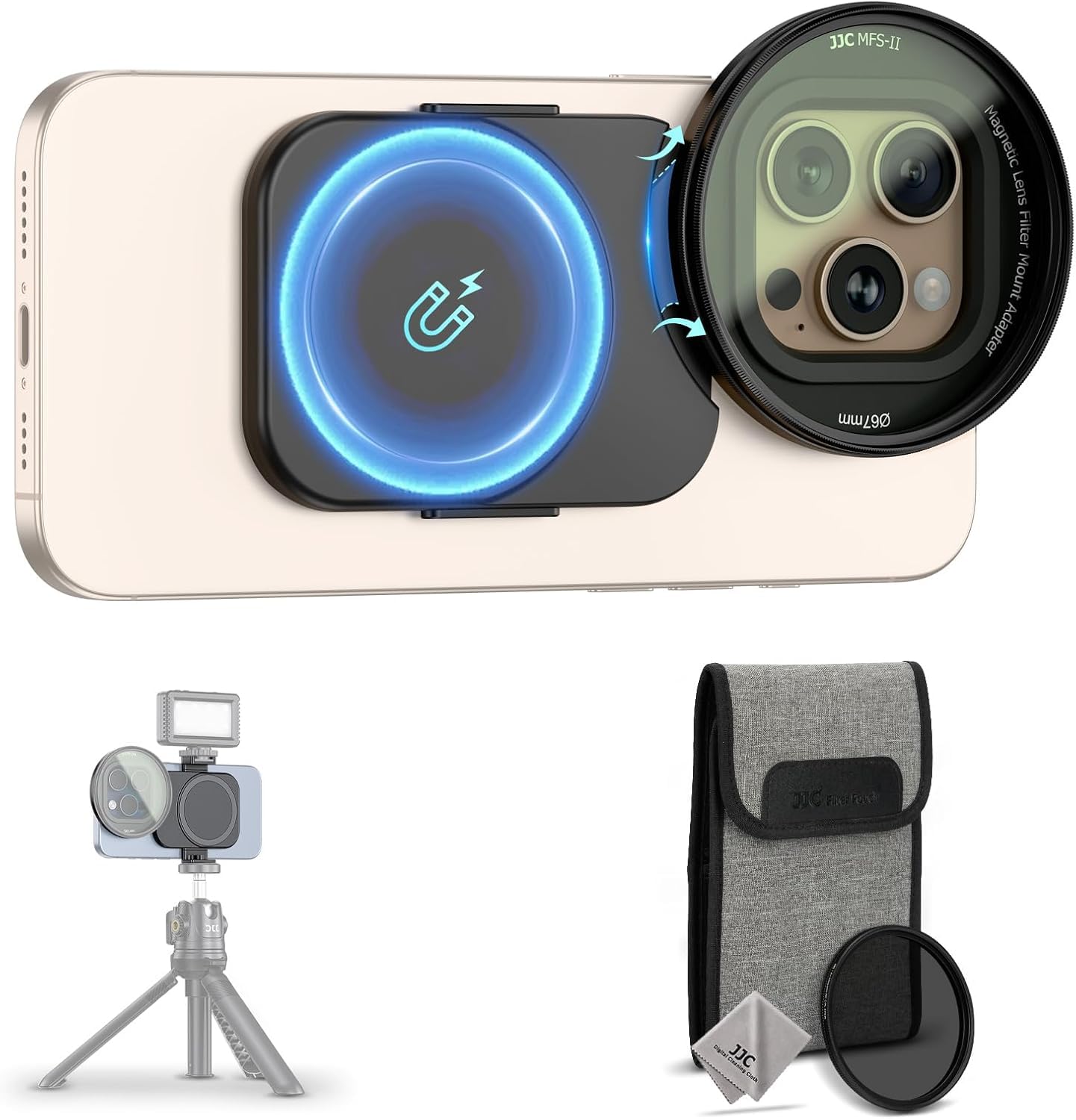 JJC Adattatore magnetico per filtro telefonico da 67 mm con set di filtri CPL per iPhone 14 15 16, 14 15 16 Pro, 14 15 16 Plus, 14 15 16 Pro Max, supporto per treppiede e accessori video