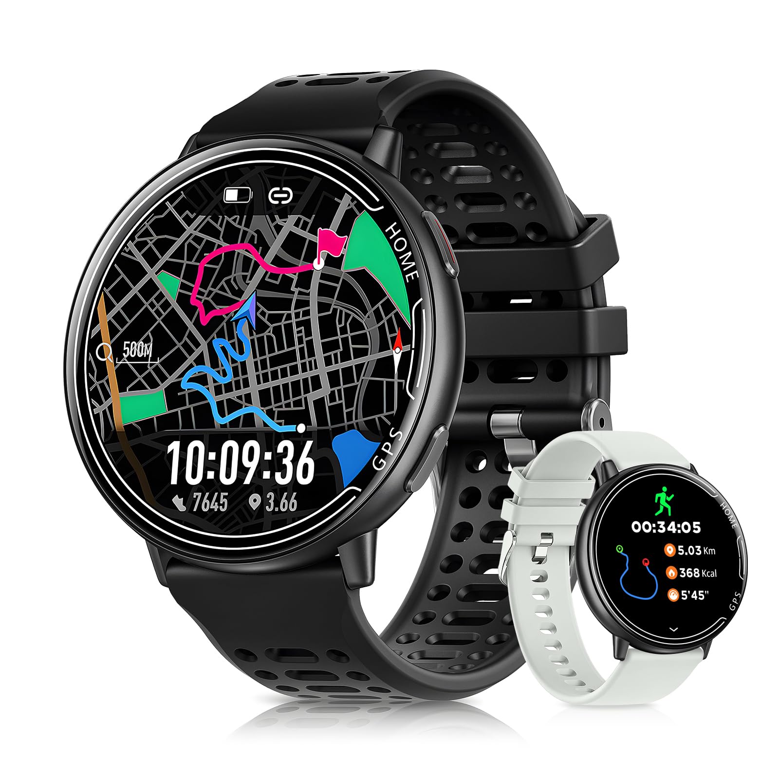 Reloj Inteligente Hombres con GPS, Reloj Smartwatch 1.39" Pantalla Táctil, Llamadas Bluetooth, Modos Deportivos, Brújula, Pulsómetro, Medición Presión Arterial, Reloj Digital iOS/Android