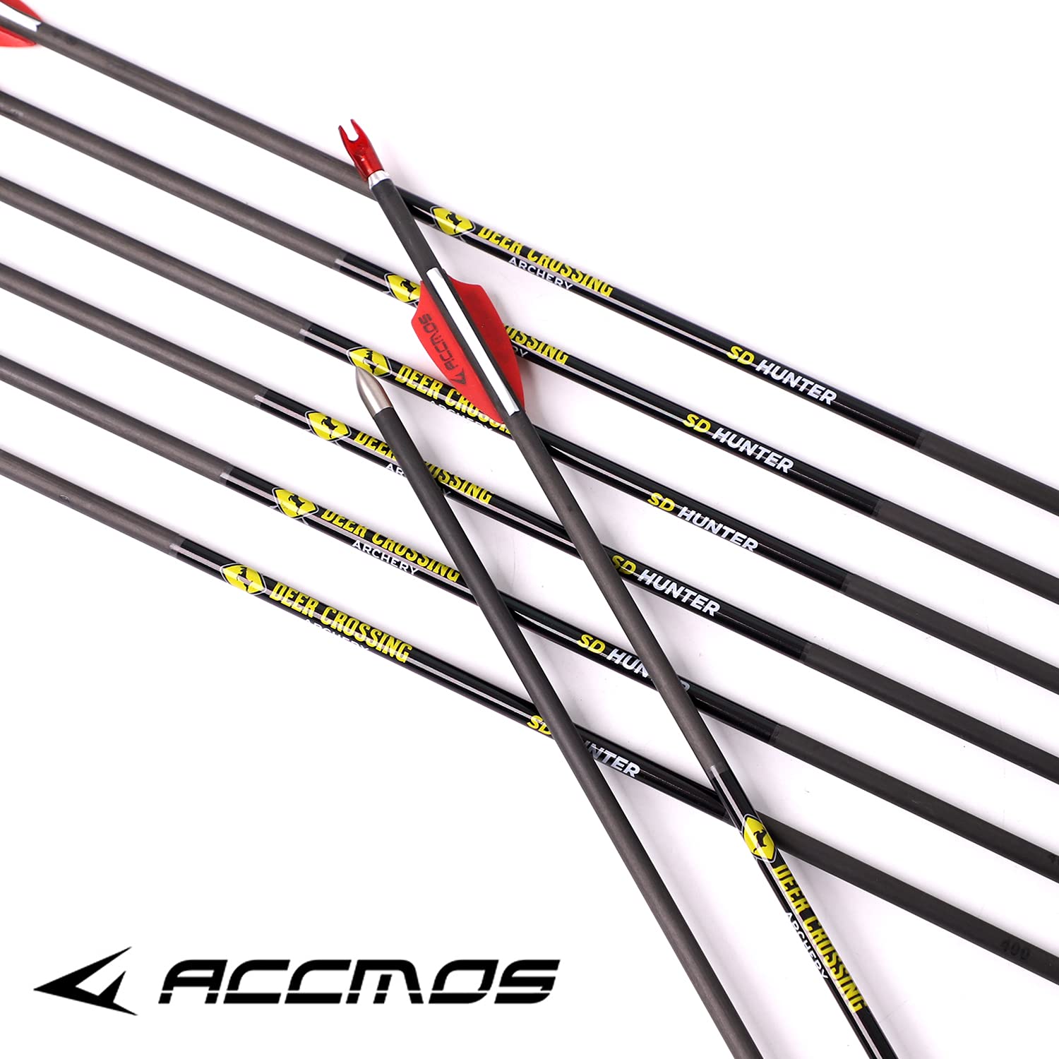 ACCMOS 31 Pollici Frecce in Carbonio Spine 250 350 400 500 600 700 800 900 1000 OD 5,6mm ID 4,2 mm Caccia Pratica Frecce, per Adulti Giovani Arco Compound Arco Ricurvo Riprese 6/12 Pezzi