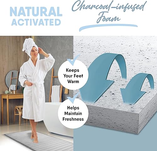 Miniatura 2 de MICRODRY Tapete de baño de espuma viscoelástica extra grueso, moderno, con infusión de carbón y base antideslizante GripTex, absorbente, de fácil