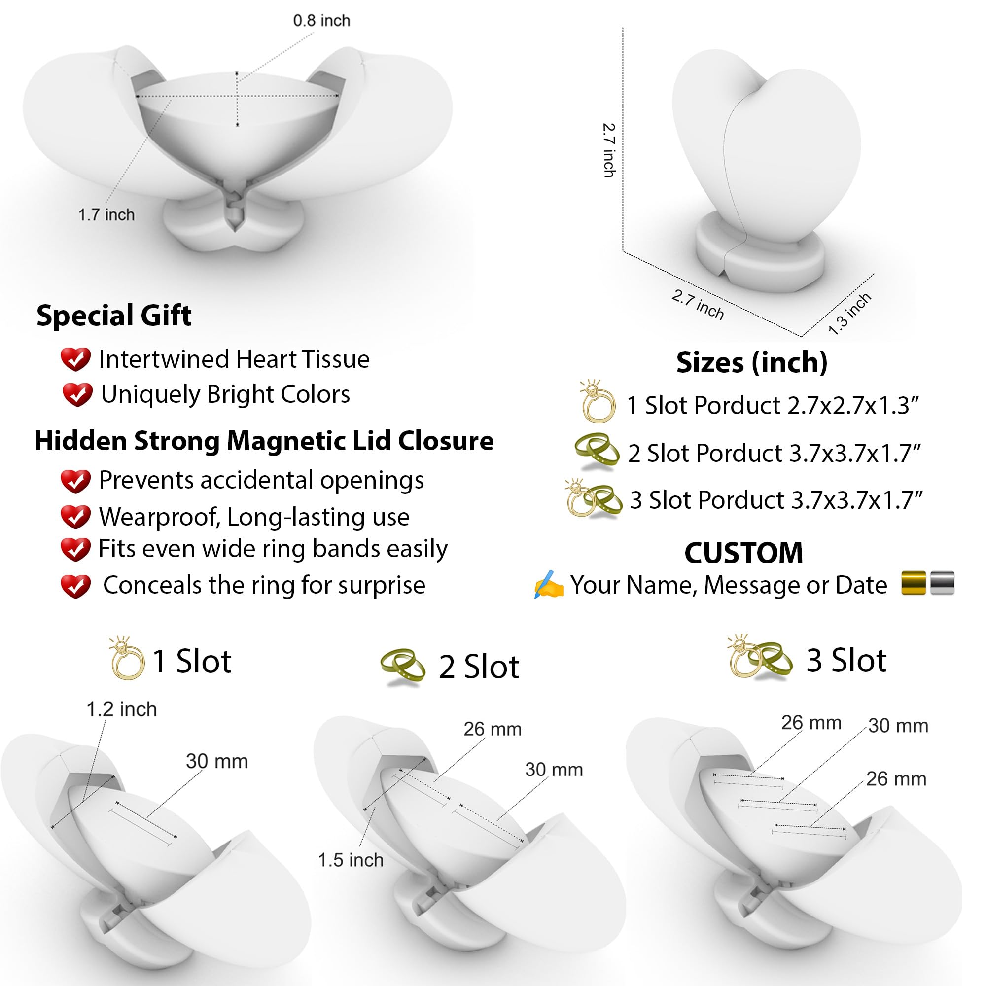 VARLIKIYAZ Heart Shaped Ring Gift Box Romantic Unique Design Ring Holder Jewelry Case For Gifts, Wedding, Engagement, Proposal, Birthday and Anniversary (Custom/Personalized)