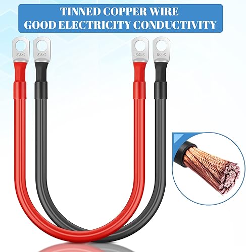 Miniatura 4 de Hoteam Cable de batería de cobre con terminales de 38 pulgadas, rojo y negro, cable inversor de corriente para motocicleta solar, automóvil,