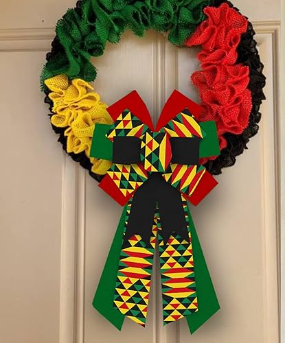 Miniatura 5 de ABTOLS Arco grande de corona de juneteenth, lazo negro del mes de la historia afroamericana, lazos de decoración Kwanzaa para puerta delantera, día