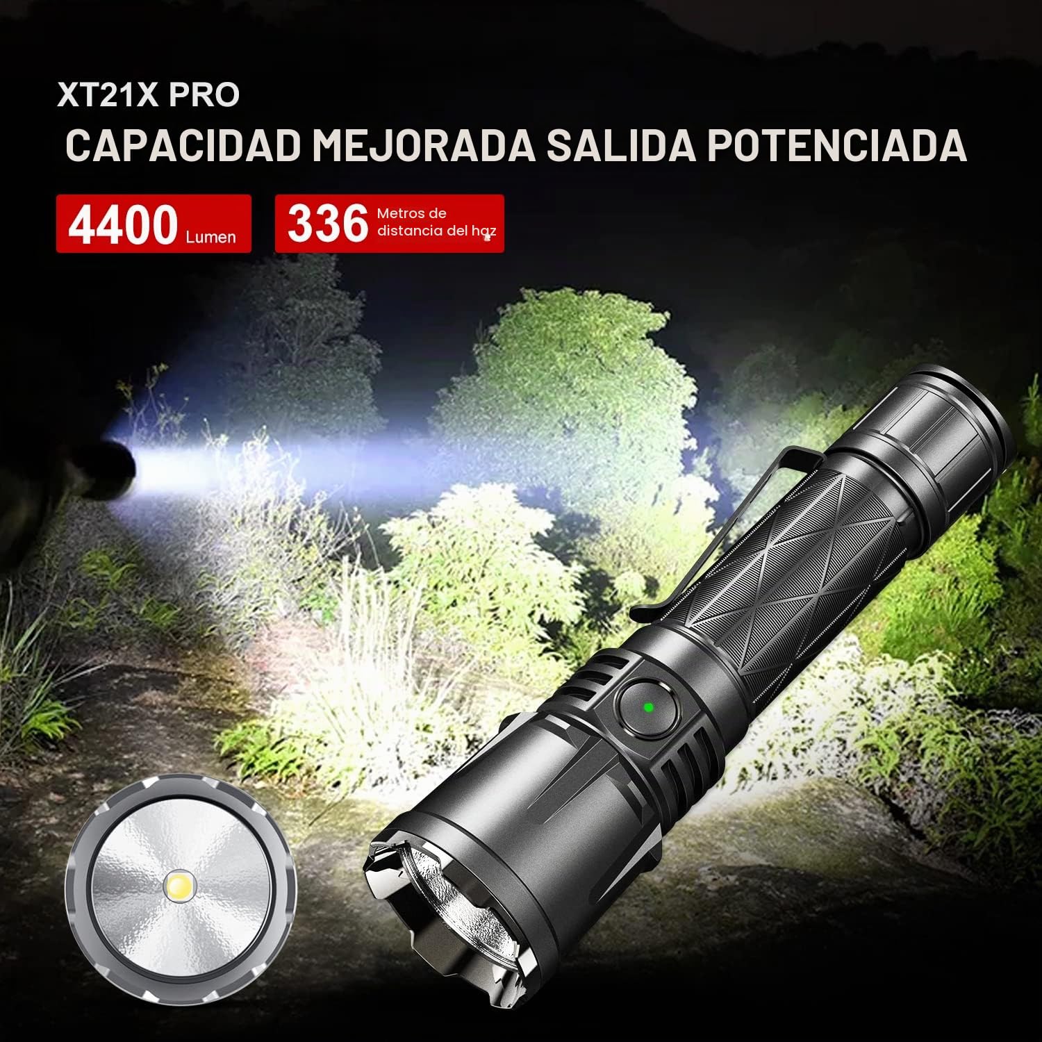 klarus XT21X Pro Linterna,4400 Lúmenes Linternas Led Alta Potencia,5000mAh Linterna Led Recargable,Triple Interruptor Linterna Tactica con Funda Cinturón