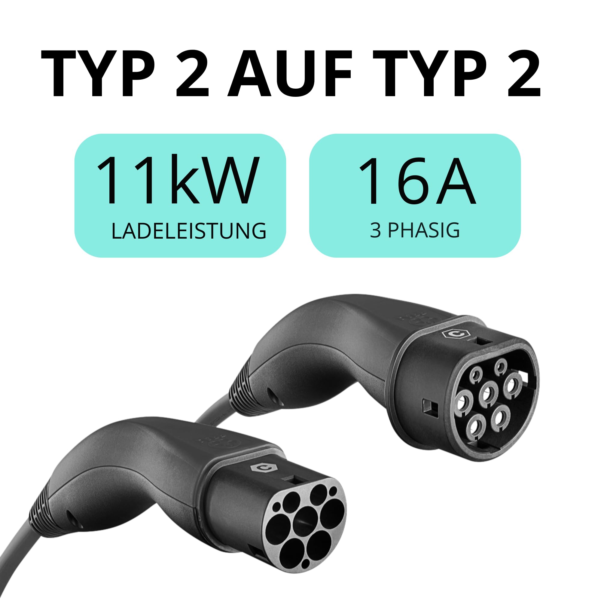 LDY Typ 2 Ladekabel 11kw 15 Meter, Kabel Elektroauto Modus 3 / 16A / 3-Phasig, Ladekabel Elektroauto Typ 2 auf Type 2, Ladekabel e Auto
