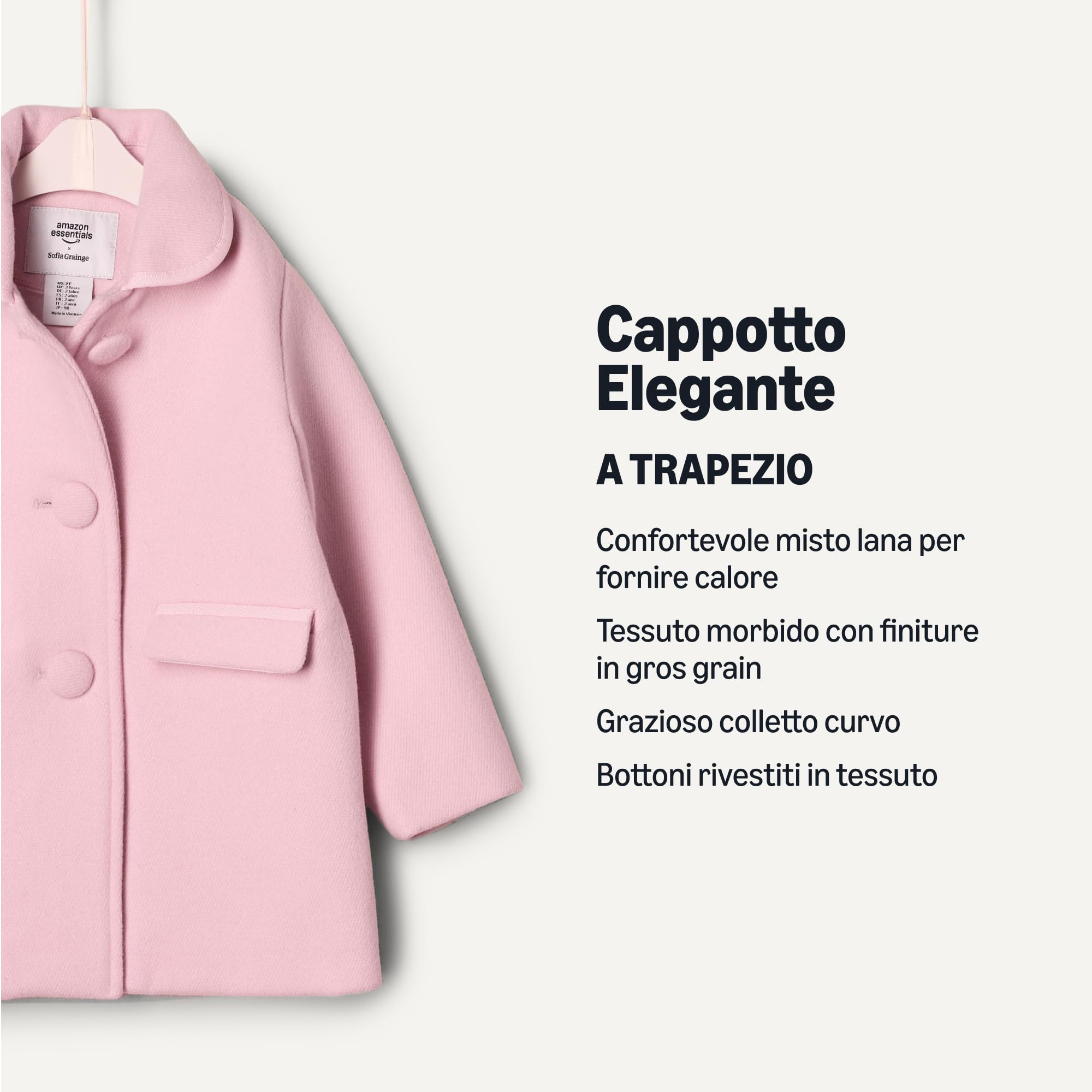 Amazon Essentials Bambine e Ragazze Cappotto in Misto Lana