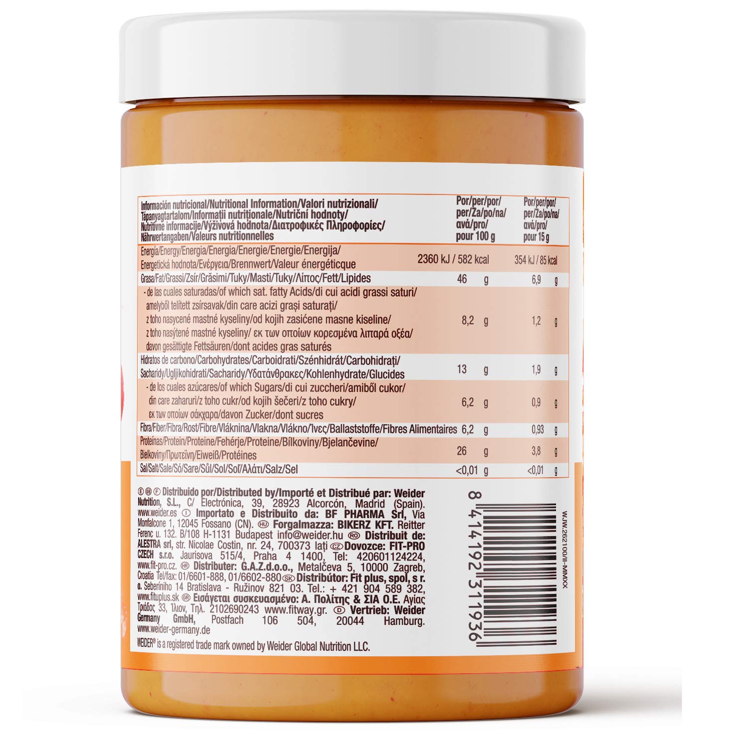 Weider Pack Duo Peanut Butter Smooth (2x1kg) Beurre de Cacahuète 100% Naturel 26% de Protéines Sans Sucre Ajouté Sans Huile de Palme Texture Crémeuse et Sans Morceaux