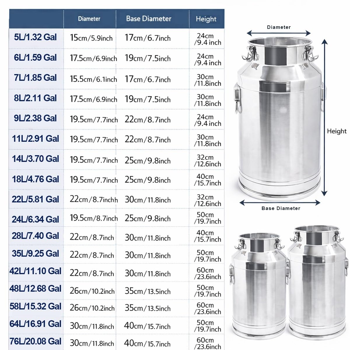 5L 10L 20L 30L 40L 60L Transportkanne Edelstahl Milchkanne Luftdicht mit Deckel, 304 Milcheimer Milchkännchen für Milch Wein Öl, Auslaufsicherer Milchbehälter(With Spigot,18L/4.76Gal)