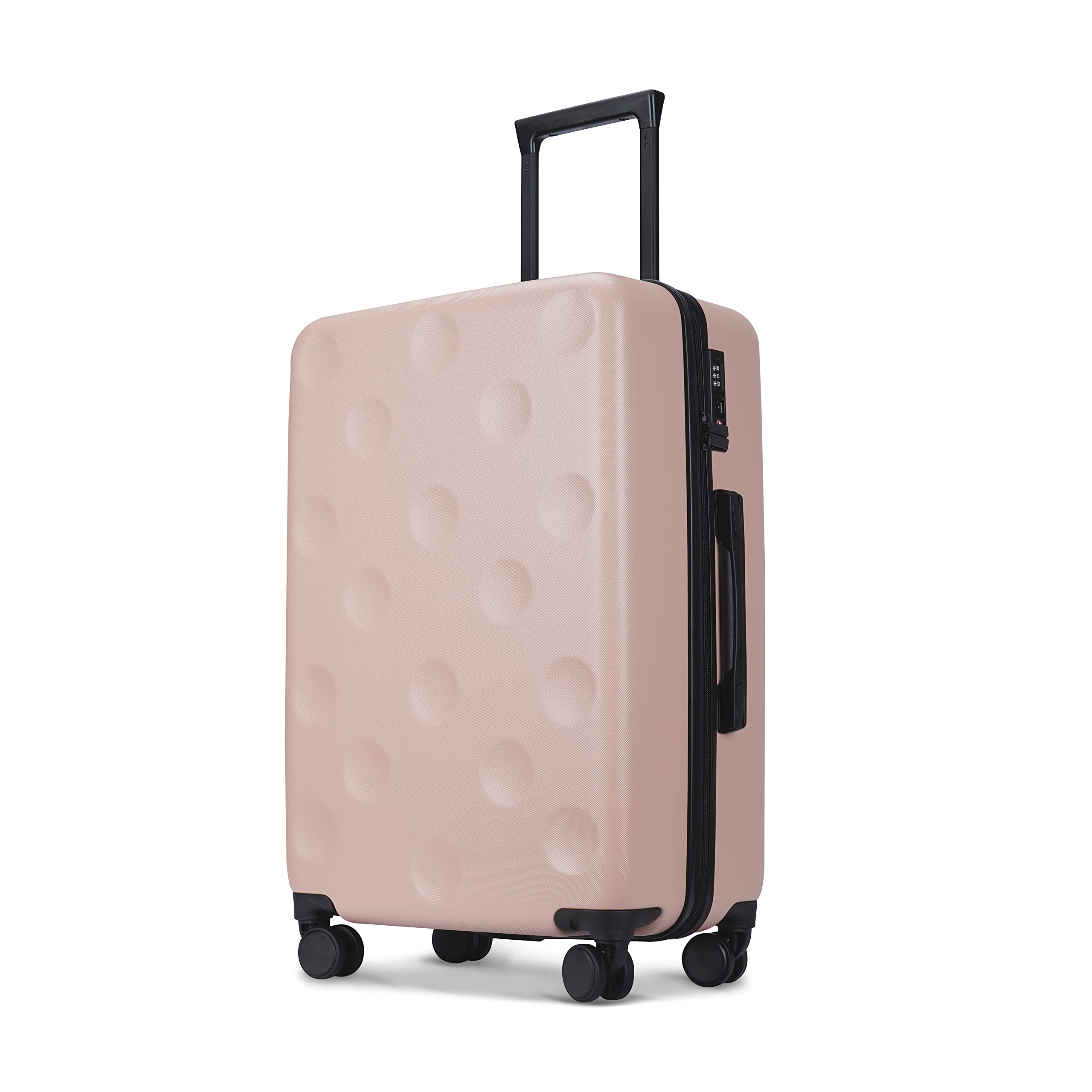 GinzaTravel PC Hardside Lightweight Suitcase with 4 Universal Wheels TSA Lock 26inch (Pink(Circle), Checked-Large 26"(86L))