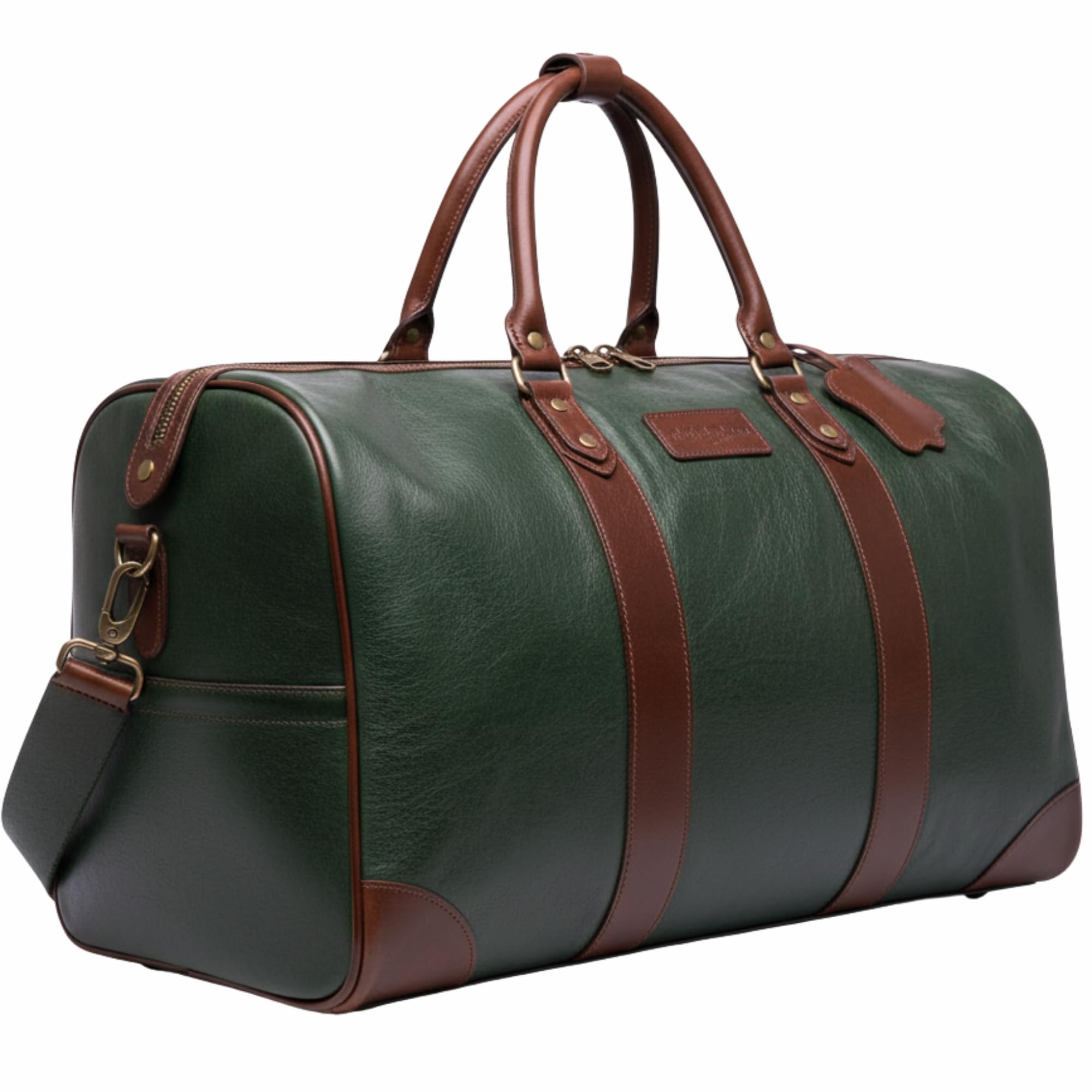 Travel Duffel Bag Luggage for Sports Gym- Genuine Leather Duffle Bag for Men and Women-Carry on Weekender Cabin Luggage Overnight Bags for Men, Women Medium (Green)-image-12