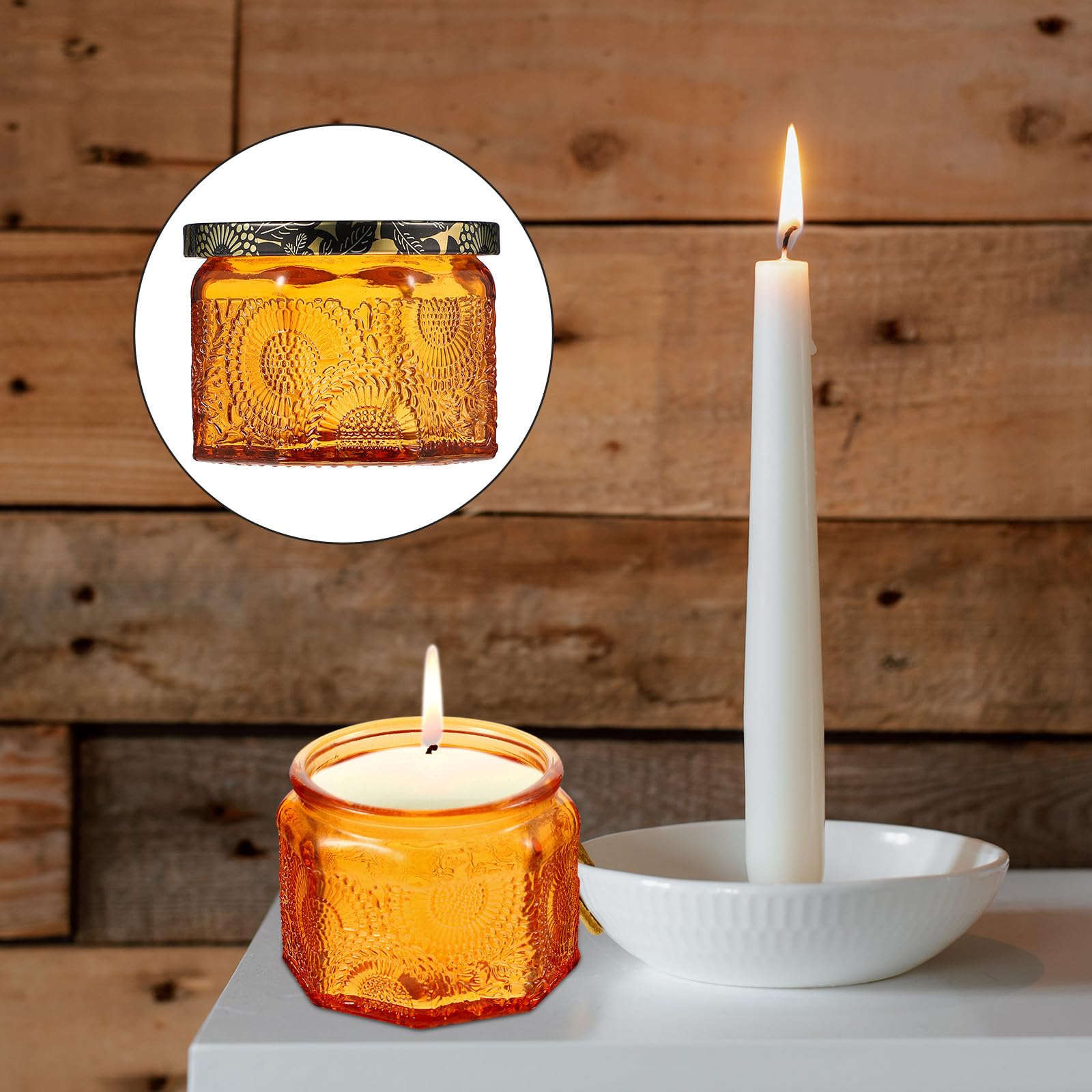 Kerzenbehälter Wiederverwendbare Kerzengläser aus Glas 7 Stück in Orange für Duftkerzen und Jelly für Hochzeitsdeko und Raumgestaltung