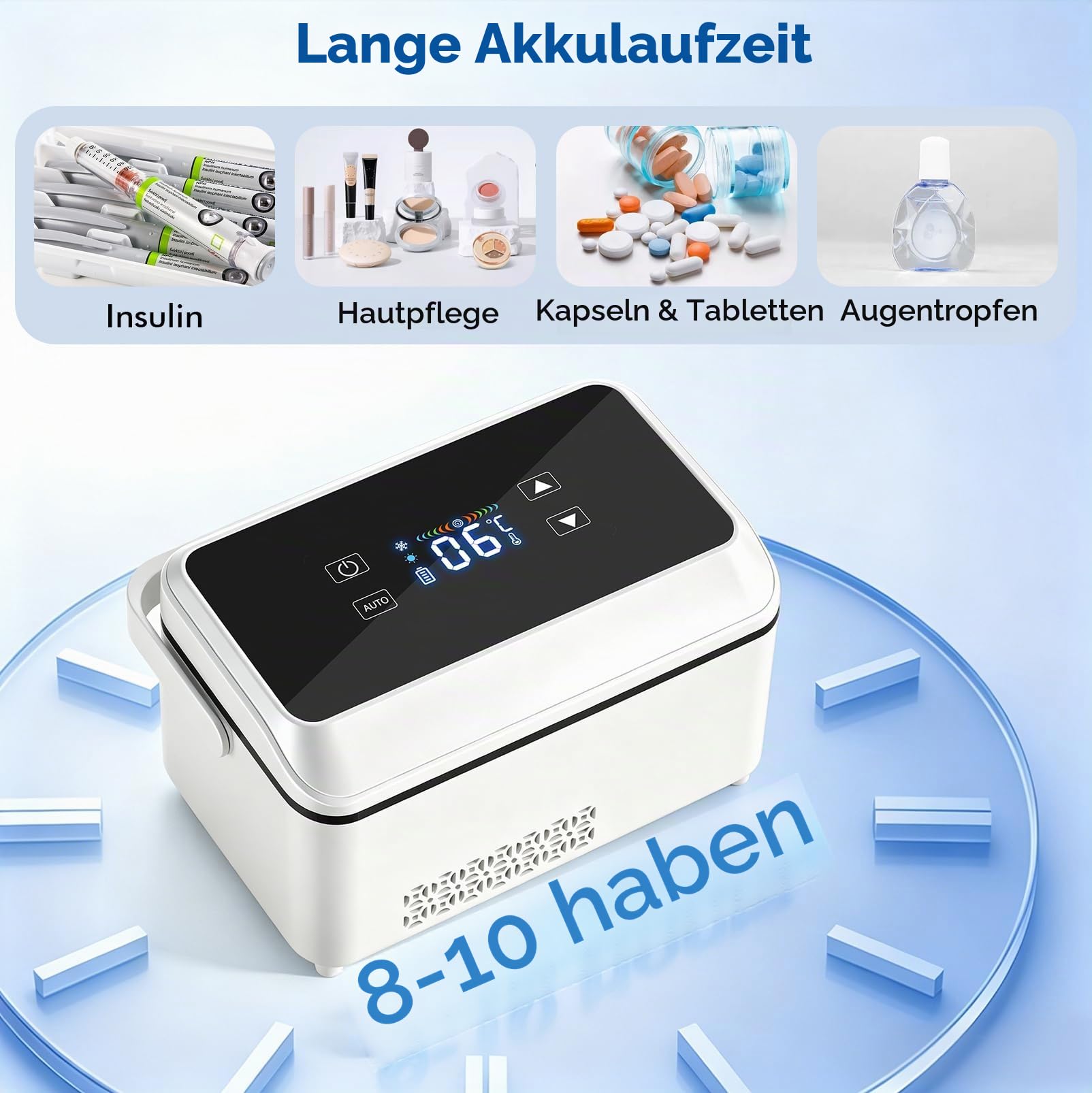 LIROPAU Insulin Kühlbox Elektrisch, 2-8°C Insulinkühler gekühlter Kasten | Insulin-Pens-Kühler-Reiseetui, Medikamenten Kühlbox insulin kühltasche für die Reise mit 10600mAh Batterie für 8 Pensn