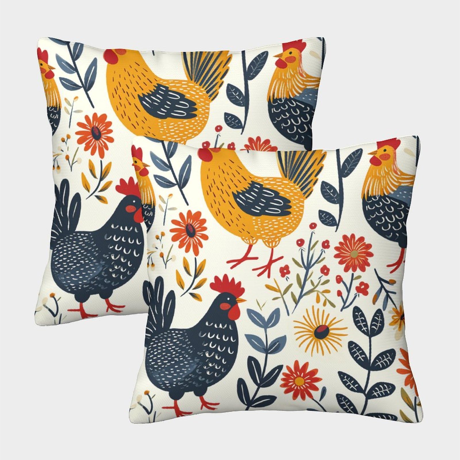 EMYXPAQM Cushion Cases Chicken Plants Flower Throw Pillow Cover 100% Polyester, Set of 2, Decorative Gift for Garden, Living Room, Couch, Patio Furniture, Sofa 45x45cm