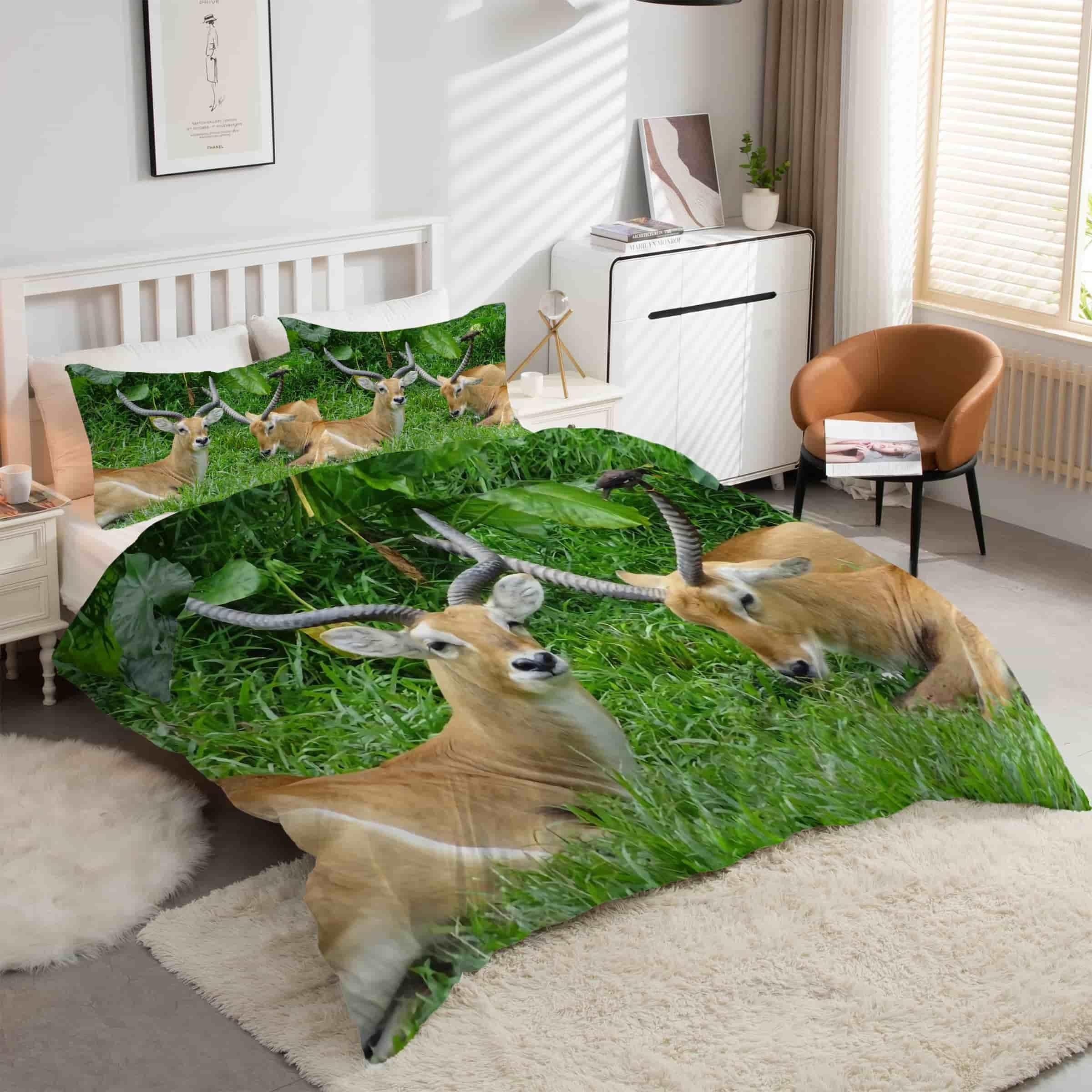 Housse de couette 160x200 girafe microfibre ultra douce et fermeture éclair