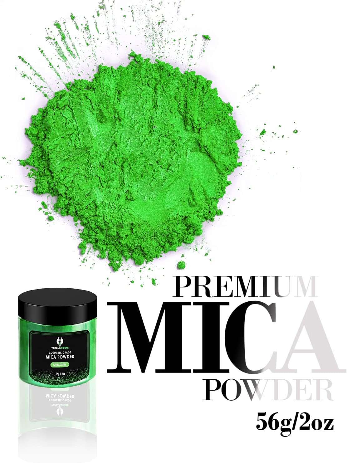 Grass Green Mica Powder for Epoxy Resin 56g / 2oz. Jar - Techarooz 2 Tone Resin Dye Color Pigment Powder for Lip Gloss, Nails, Colorant for Slime Bath Bombs Soap Making & Polymer Clay - Image 2