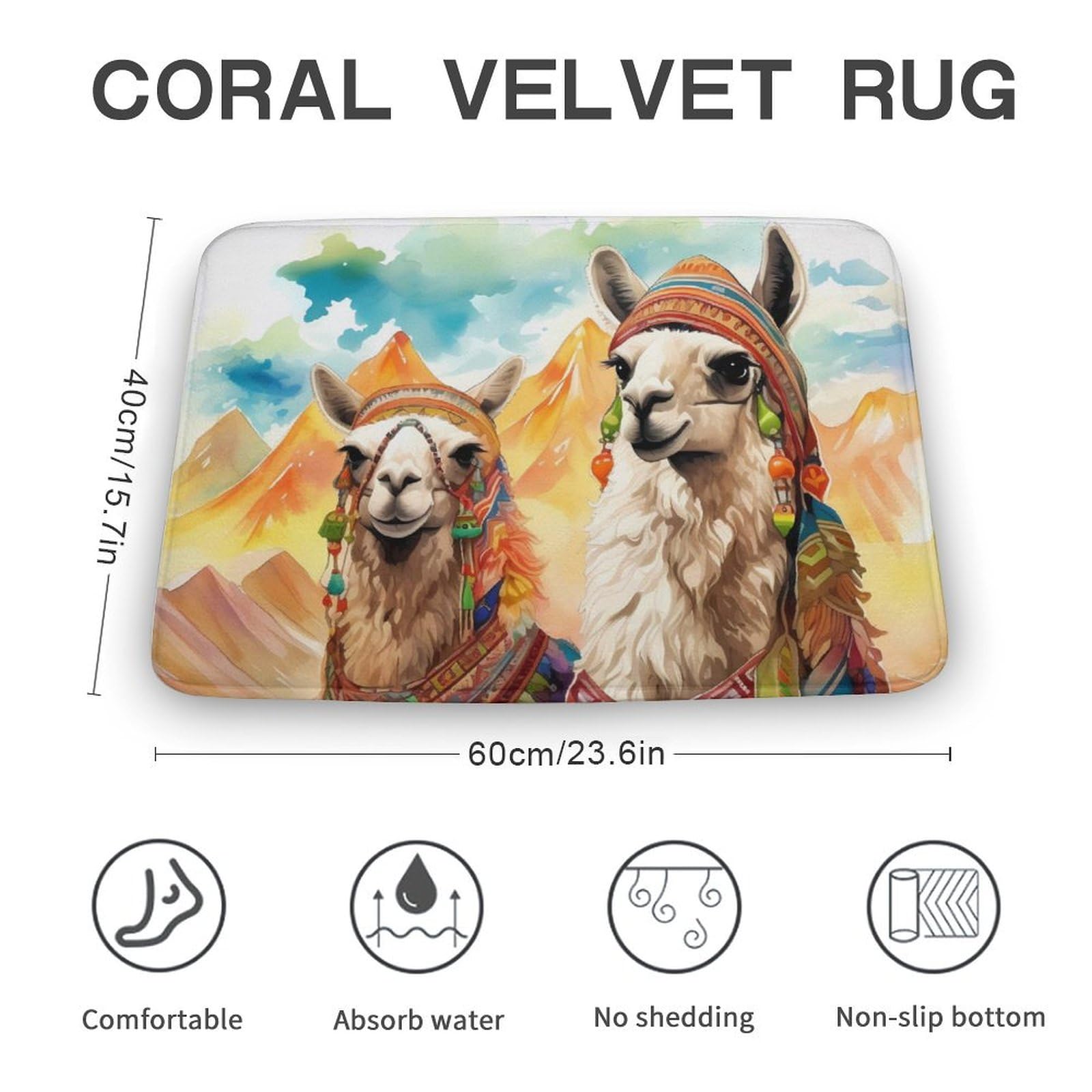 Watercolor Camels Animal Coral Velvet Rugs Non-Slip Bathroom Rugs Soft Kitchen Rug Floor Carpet for Home Decor 15.7