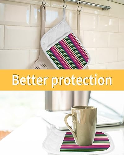 Miniatura 7 de Colorful Stripes 5Pcs Pot Holders for Kitchen,Non Slip &amp; Heat Insulation Terry Cloth Potholder Set with Pocket,Thick Hot Pad Oven Mitts Trivet