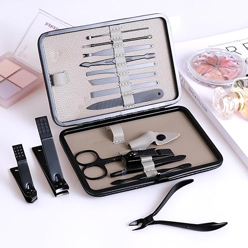 Miniatura 6 de Juego de cortaúñas de acero inoxidable de alta precisión, kit de pedicura y 15 limas de uñas, tijeras de uñas afiladas y cortaúñas para manicura y