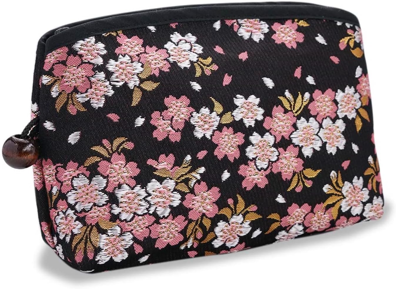 京都藝美堂 Nishijin Woven Cosmetic Pouch Japanese Pattern, Made in Japan, Black (Sakura design)