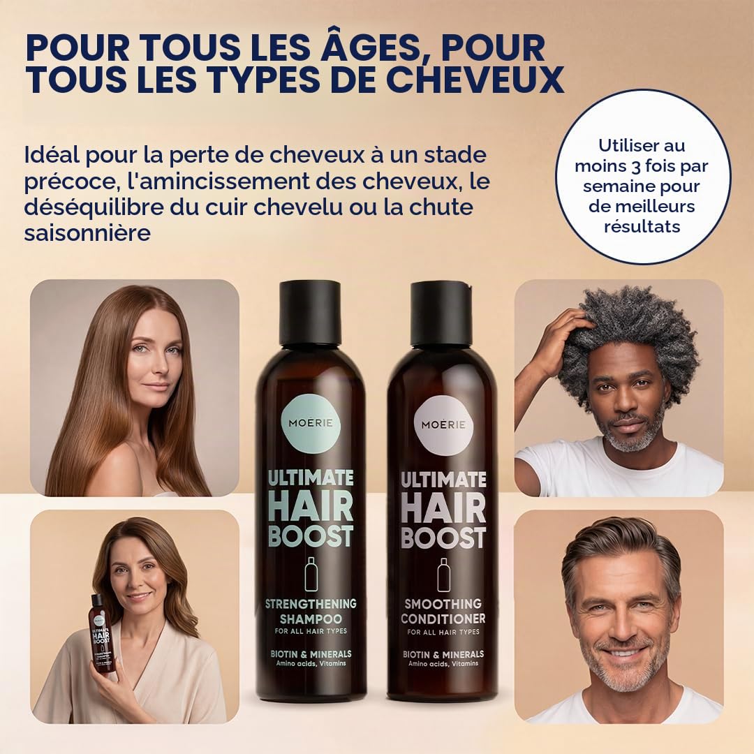 Moerie Mineral Shampoo & Conditioner Set - For Longer, Thicker, Fuller Hair Growth - Vegan, Paraben Free Products - All Types - Reverse Loss - 2 x 250ml