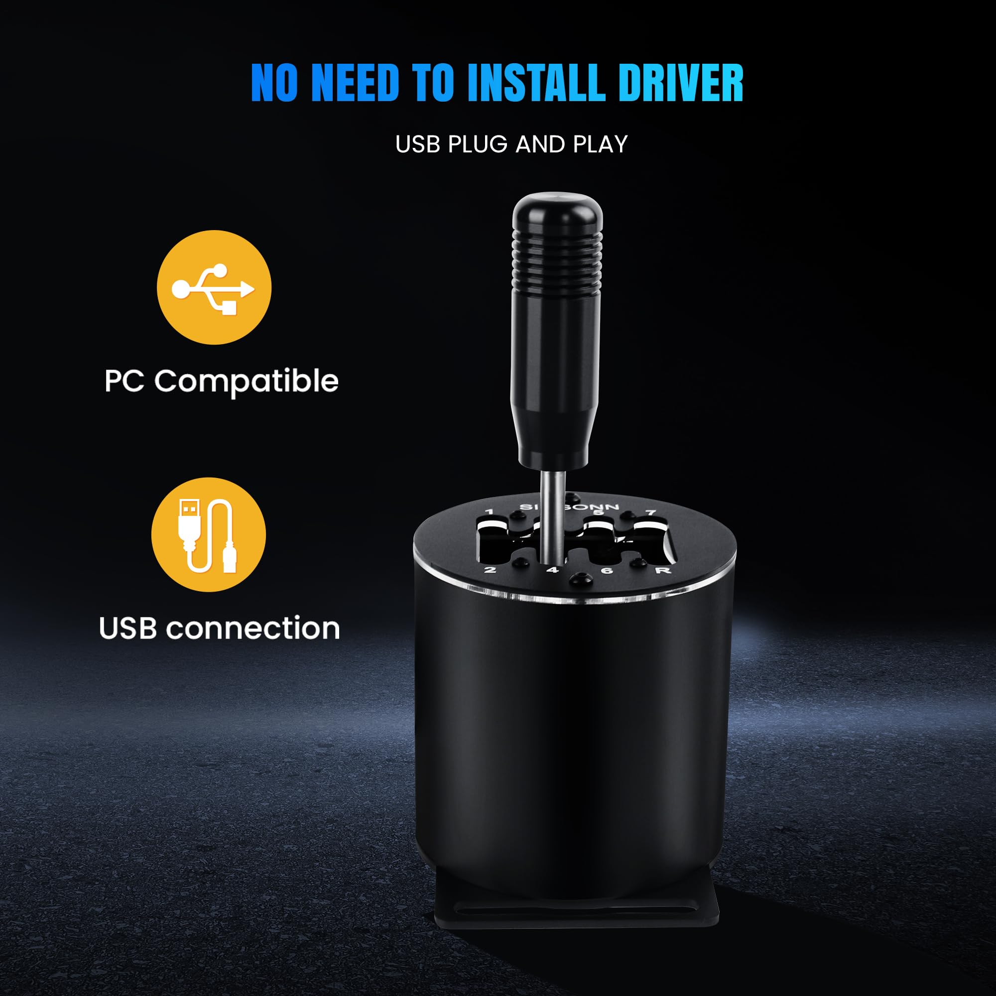 SIMSONN PC USB Simulator Shifter 7+R H Gangschaltung Kompatibel mit Logitech G920 G27 G29 G25 T300RS/GT Lenkrad, Design für ATS ETS Dust WRC Sim Racing Games (7+R)