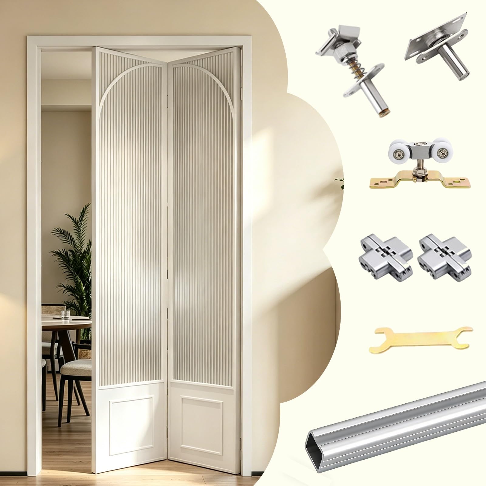 Smoothly Aluminum Alloy Bifold Door Track, Heavy Duty Folding Door Rail and Hardware, Interior Silent Bi-Fold Door Guide for Closet Partition(90cm/35.4in)