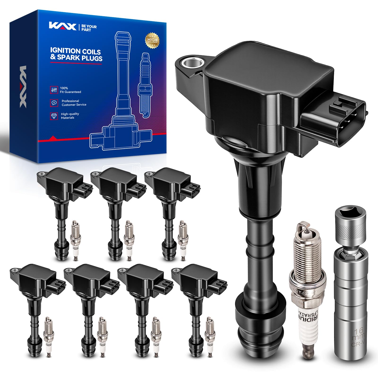 KAX 8 Ignition Coils &amp; 8 Spark Plugs Set for Nissan TITAN 2008-2015