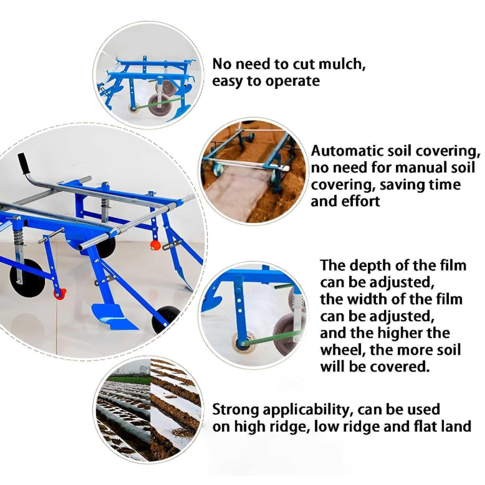 Pacciamatura manuale per pacciamatura agricola, multifunzione, per agricoltori, senza piegatura, perfetta per giardinaggio efficiente (alta cresta, 0,3-1,5 m)