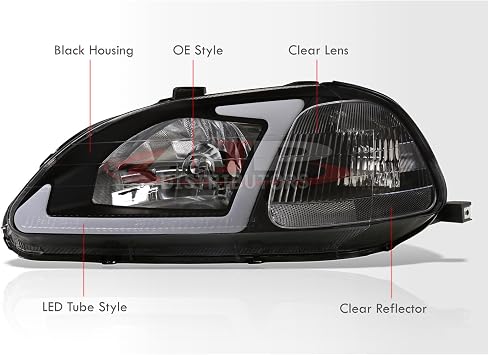 AJP Distributors LED DRL Tube Bar Driving Headlights Bumper Corner Turn Signal Reflector Lamps Assembly Pair LH RH Left+Right Compatible/Replacement For Civic EK EJ EM JDM EX LX DX Si 1996 1997 1998