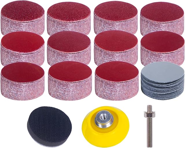 STEBRUAM 50mm Sanding Discs, 2 Inch Sanding Disc with 1 Pc 1/4 Shank and 1 Pc Buffering Backing Pad 60 80 120 180 240 320 400 600 800 1000 2000 3000 Grits Sanding Pads for Drill(240Pcs)