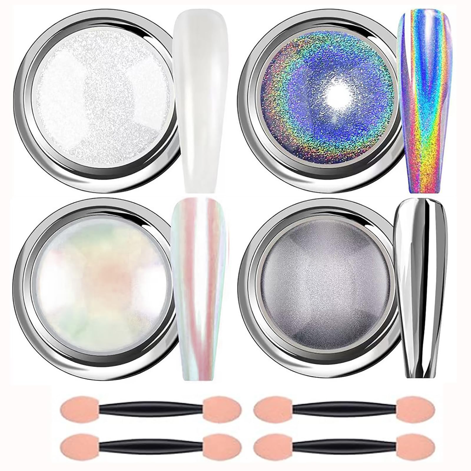 Chrome Nail Powder Aurora Ice Shimmer Chrome Pigment Powder 4 szt. Crome Powder Nail Art Nail Art Design
