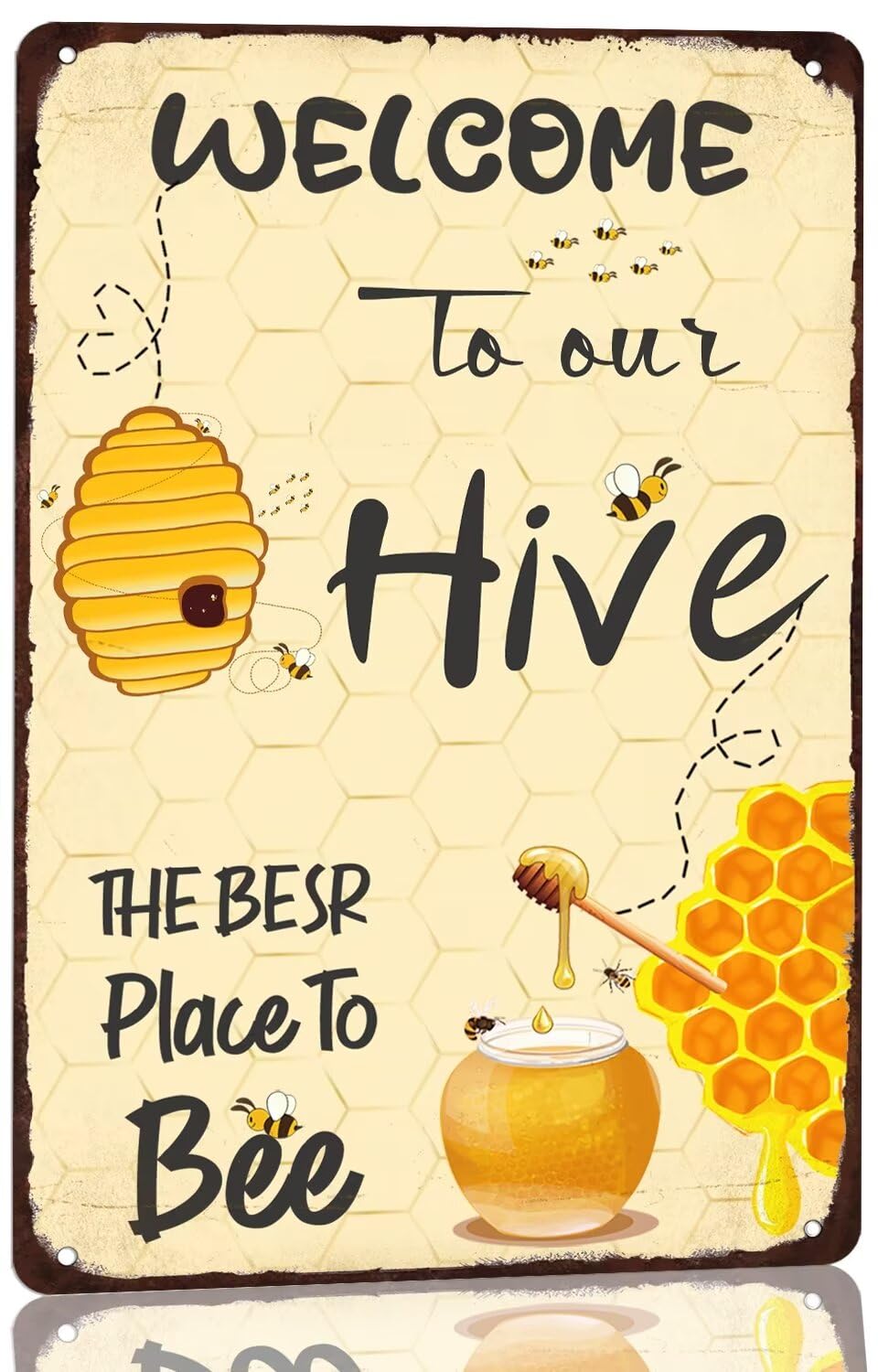 Kwqdozf As Pic Vintage Metal Tin Sign Welcome To Our Hive Bee Wall Art Home 8X12 Inch