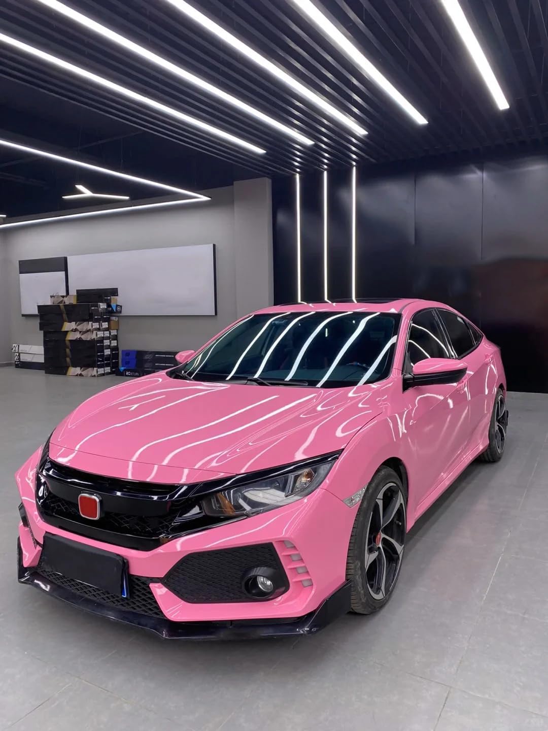 LZLRUN High Gloss Vinyl Realistic Paint Wrap Roll Car Sticker Film Decal Bubble Free Come with Installation Tool Set (Pink, 1ft x 10ft)