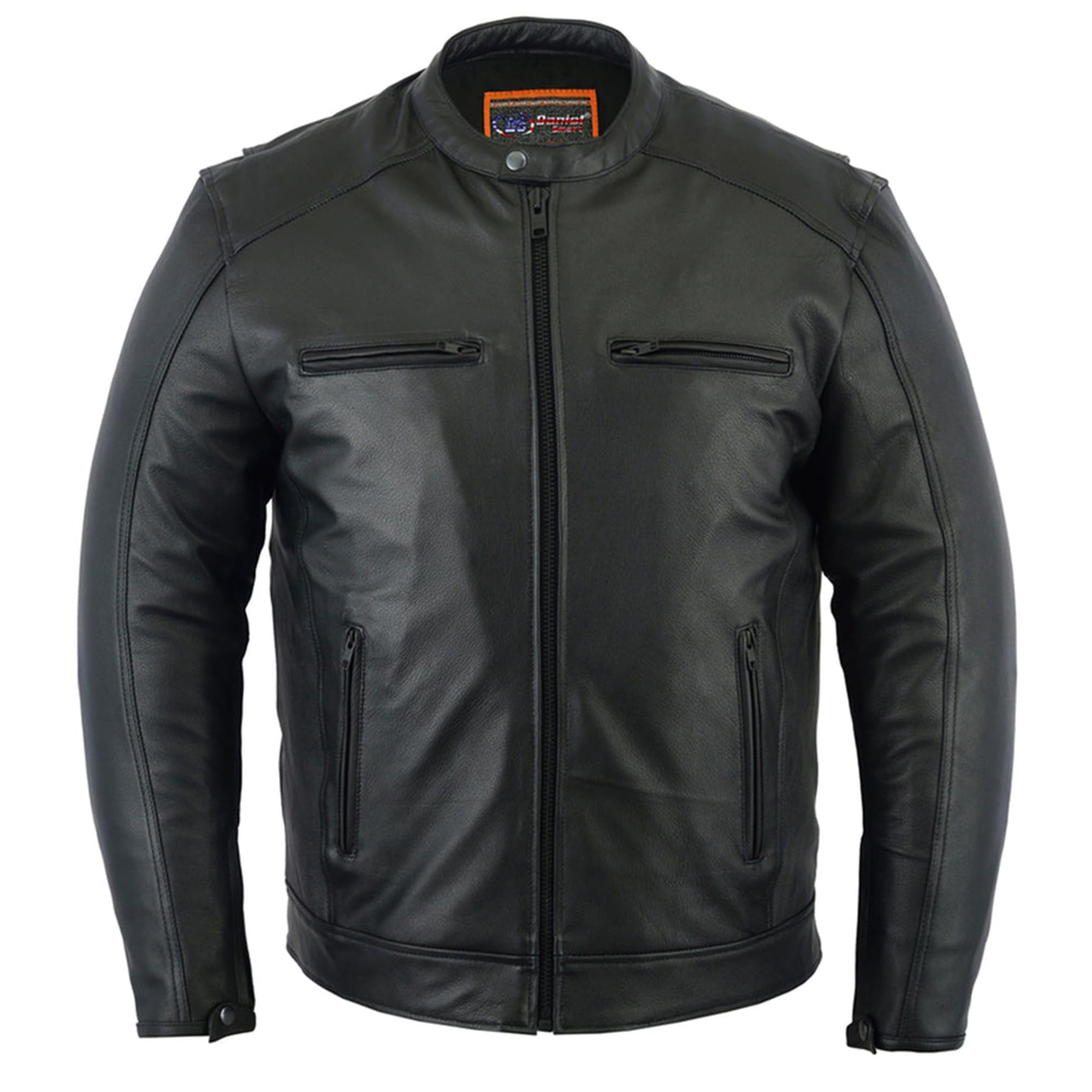 Daniel Smart Motorcycle Jackets for Men Soft Lambskin Black Leather Jacket Mens with Scooter Collar & Multiple Carry Pockets