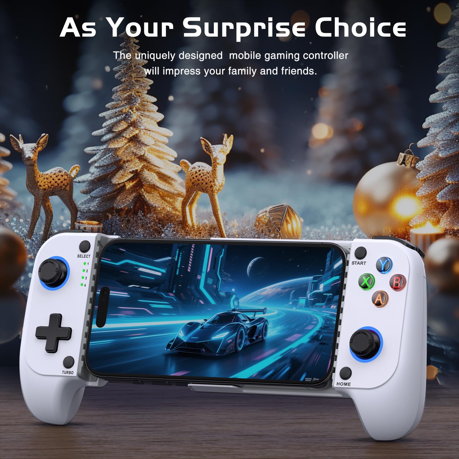 Controller di gioco mobile per iPhone/Android, controller per telefono con effetto Hall, custodia per telefono, controller di gioco per Xbox, per PlayStation, Cloud/Steam Gaming (bianco)