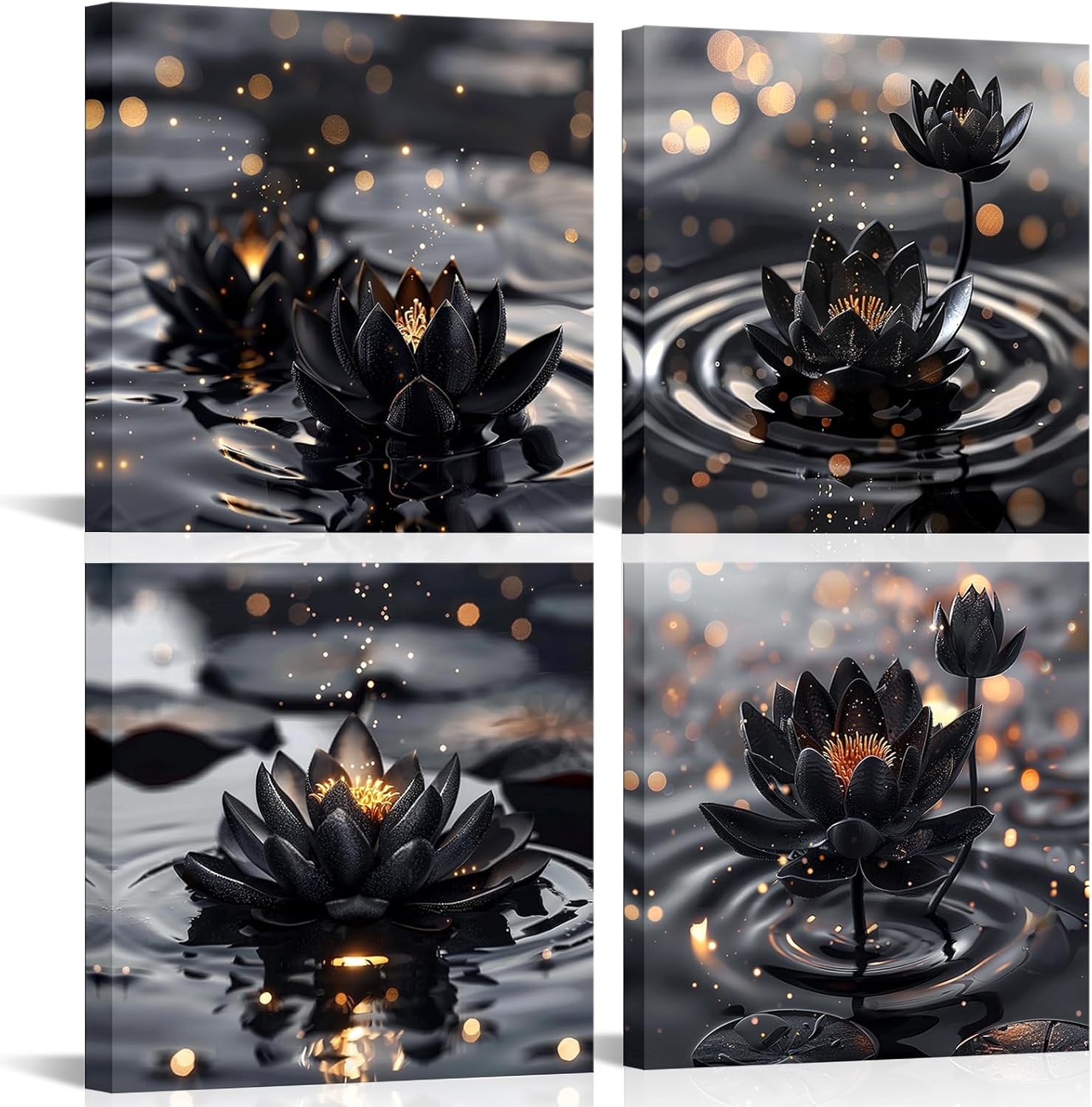 sechars Lotus Floral Wall Art Zen Canvas Prints Decor Lotus Flower Painting Artwork Modern Yoga SPA Room Meditation Poster Framed (Small)