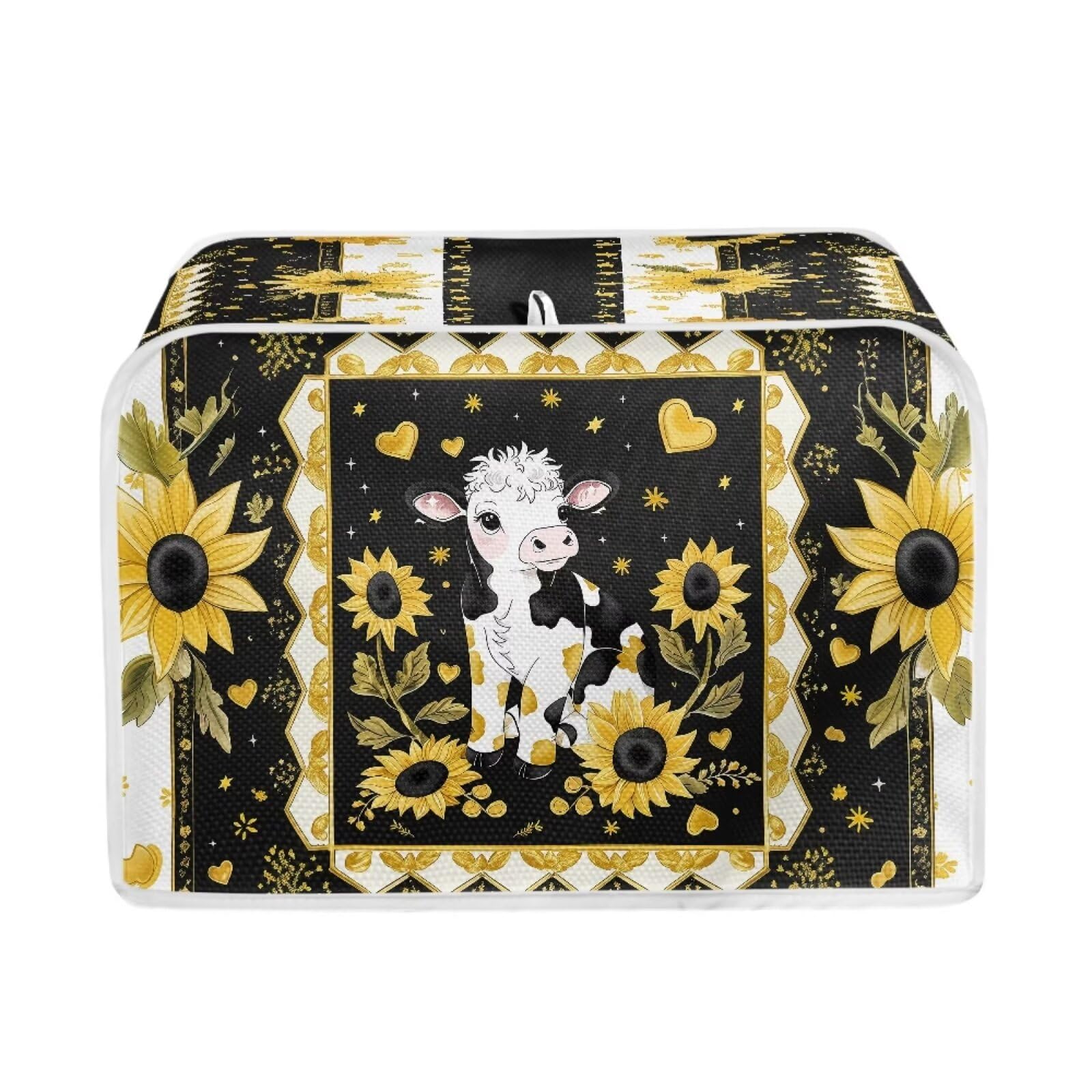 Bulopur Cartoon Cow Sunflowers Love Black White Toaster Cover, Kitchen Appliance Covers Dustproof Toaster Oven Cover Organizers Storage Bag Fits for Most Standard 4 Slice Toasters