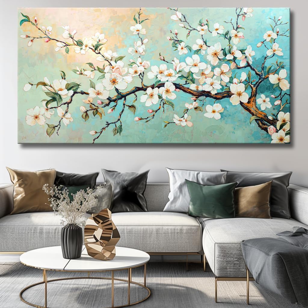 Large White Prunus mume Flower Wall Art Elegant Flower Framed Floral Canvas Print for Living Room, Bedroom, Dining Room, Home Office Modern Ready to Hang Home Decor - 30"x60" 60"L x 30"W 015-Flower